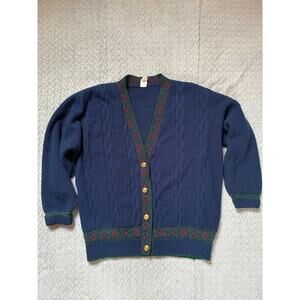 Vintage Cable Knit Cardigan 1990 Made in USA Women’s Size L Grandma Cottagecore